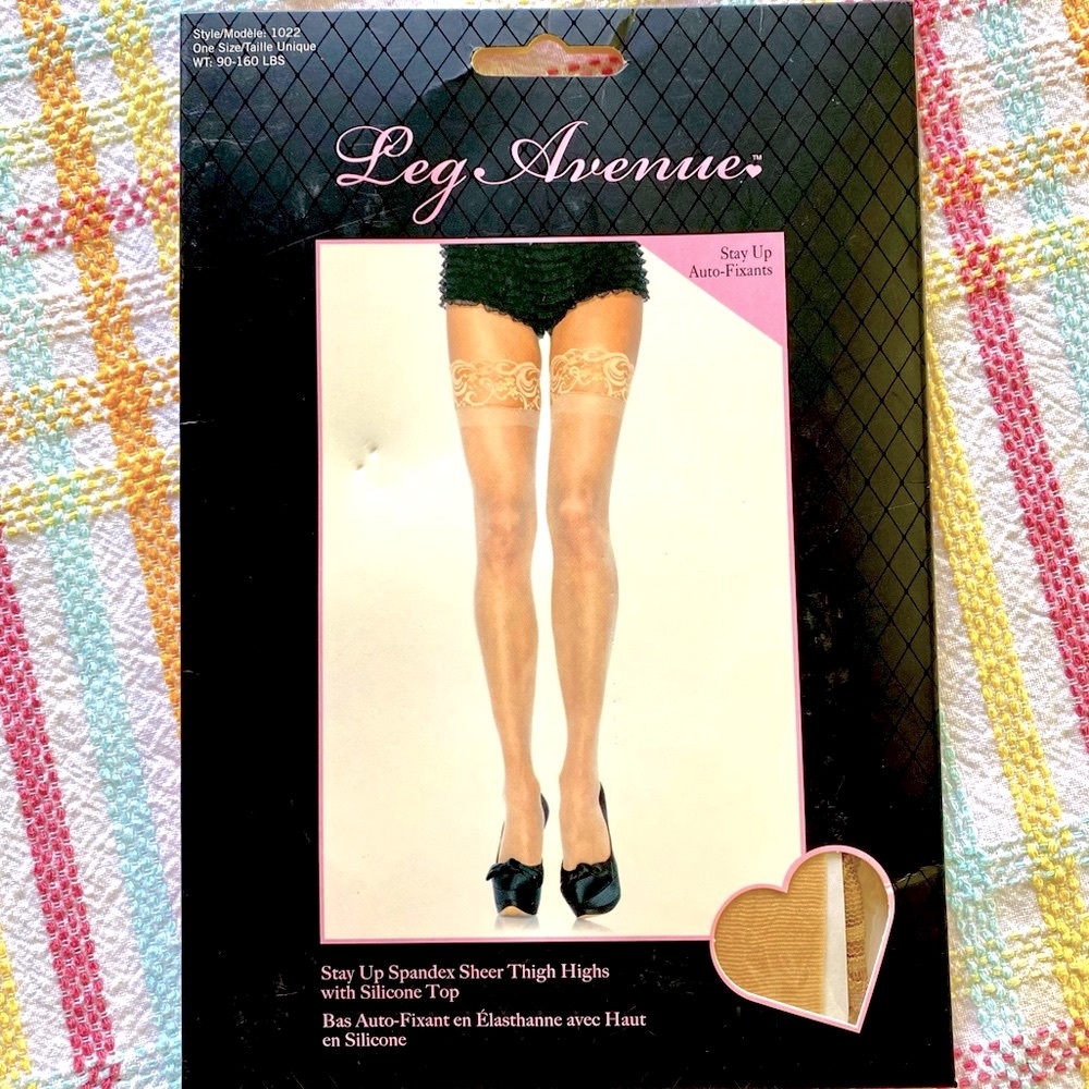 Leg Avenue Nude Thigh high hosiery, stay up spandex sheer w/ silicone top